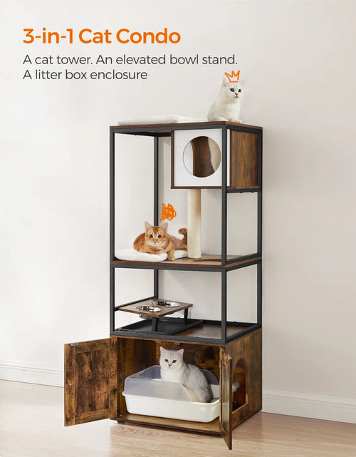 Load image into Gallery viewer, Kimmel 58&quot; Cat Condo with Litter Box Enclosure and Elevated Bowls
