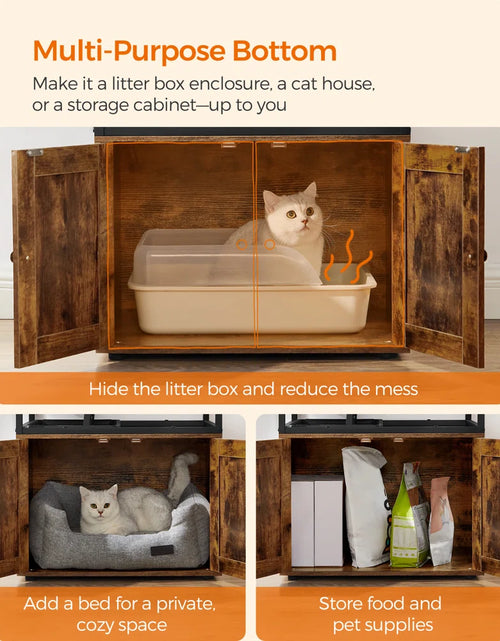 Load image into Gallery viewer, Kimmel 58&quot; Cat Condo with Litter Box Enclosure and Elevated Bowls
