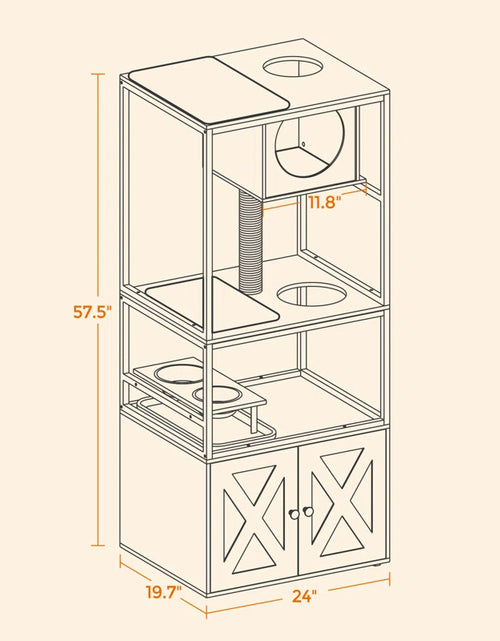 Load image into Gallery viewer, Kimmel 58&quot; Cat Condo with Litter Box Enclosure and Elevated Bowls
