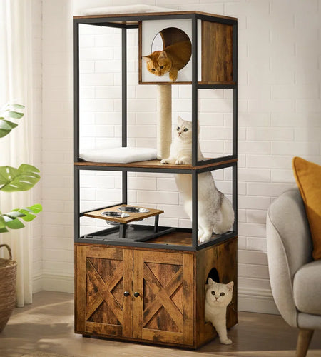 Kimmel 58" Cat Condo with Litter Box Enclosure and Elevated Bowls