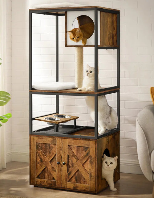 Load image into Gallery viewer, Kimmel 58&quot; Cat Condo with Litter Box Enclosure and Elevated Bowls
