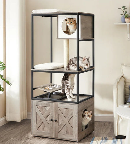Kimmel 58" Cat Condo with Litter Box Enclosure and Elevated Bowls