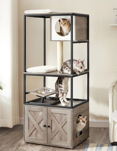 Load image into Gallery viewer, Kimmel 58&quot; Cat Condo with Litter Box Enclosure and Elevated Bowls
