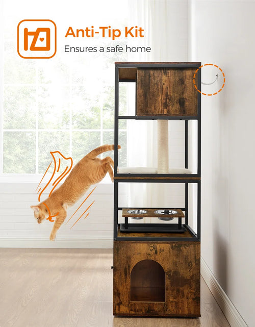 Load image into Gallery viewer, Kimmel 58&quot; Cat Condo with Litter Box Enclosure and Elevated Bowls
