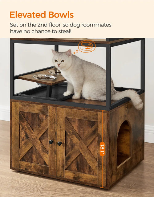Load image into Gallery viewer, Kimmel 58&quot; Cat Condo with Litter Box Enclosure and Elevated Bowls
